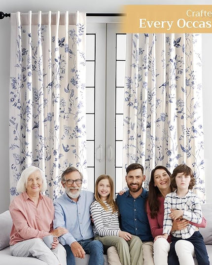 Maison d' Hermine Curtains for Living Room 100% Cotton 108 inch Length One Panel Light Filtering Curtains for Bedroom Windows with Rod and Loop Pockets Drapes (Neo Ipomee Beige, 50" W x 108" L)