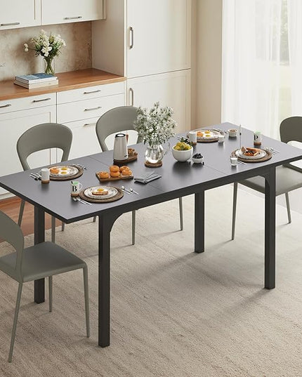 Extendable Dining Table, Modern Wooden Rectangle Kitchen Table for 4-8 People with Strong Metal Legs, Space Saving Expandable Dining Room Tables for Restaurant, Conference, Black