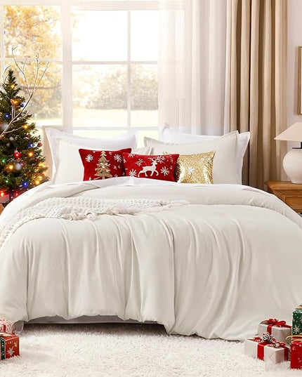 Litanika Comforters Beige Oversized Queen Size, 3 Pieces Lightweight Solid Bedding Comforter Set, All Season Fluffy Bed Set (98x98In Comforter & 2 Pillowcases)