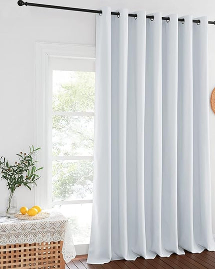 NICETOWN Sliding Room Divider for Space - Wide Width Thermal Drapes, Absorb Noise, Block Out Light, Blind for Patio Door (Greyish White, Width 100 inches, Length 108 inches)