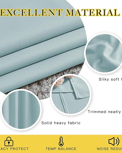 NICETOWN Sky Blue Curtains for Kids Room - Triple Weave Microfiber Home Thermal Insulated Solid Ring Top Blackout Panels/Drapes for Bedroom(Sky Blue, Set of 2, 52 x 95 Inch)