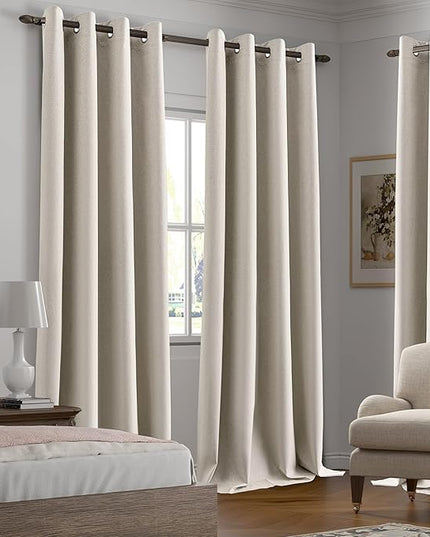 100% Blackout Linen Curtains 80 Inch Length 2 Panels for Bedroom, Noise Reducing Heat Blocking Thermal Insulated Privacy Vertical Drapes for Office Laundry, Sand Beige, W52 x L80, 2 Panels