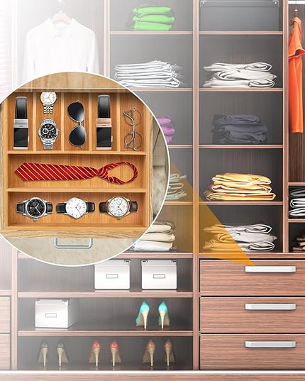 Bellsal Bamboo Silverware Drawer Organizer, Kitchen Utensil Drawer Organizers, 12"x15.7" Utensils Holder Cutlery Tray with Grooved Drawer Dividers for Kitchen Flatware Bedroom Office(7 Slot, Natural)