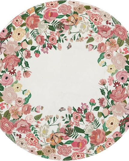 Wonnitar Washable 4ft Round Area Rug, Pink Camellia Floral Living Room Rugs for Bedroom Girls, Low Pile Soft French Throw Carpet for Kids Nursery Room Decor (Pink,4ft Round)