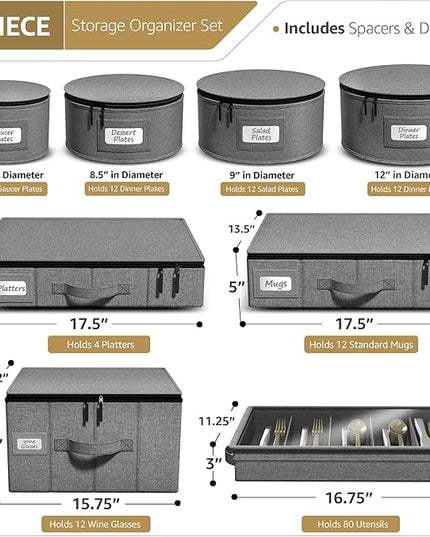 Sorbus China Storage Containers Hard Shell - Glass & Dish Storage Containers for Transport, Moving, Party - 8 Pc Stackable Plate Storage Set for Dinnerware, Mugs, Cups - Felt Plate Protectors Included