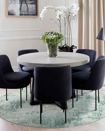 Modern Abstract 4x4 Round Area Rug Non Slip Non Shedding Rug Low Pile Stain Resistant for Bedroom Living Room Office Dining Room,Green