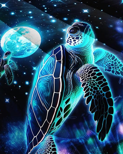 Sea Turtle Comforter Kids Bedding Set Queen Size,Glowing Waterweed Moon Flash Print Comforter Set for Kids Teens Boys Girls Room Decor,Nautical Reptile Animal Bedding Set with 2 Pillowcases.