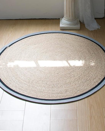 Handwoven Braided Rug, 3 Feet Round Reversible Area Rug, Pet-Friendly Durable Natural Fiber Carpet for Living Room, Dining Room, Bedroom