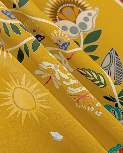 XiDi Mustard Yellow Patterned Blackout Curtains 84 Inches Long Vintage Floral Curtains for Bedroom Living Room 2 Panels Thermal Insulated Grommet Top Luxury Mid Century Colorful Drapes 52x84