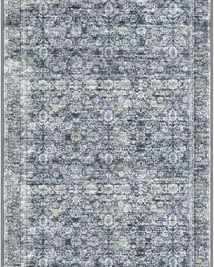 2x6 Washable Runner Rug for Hallways, Grey Brown Soft Neutral Vintage Kitchen Rugs with Non-Slip, Non-Shedding Distressed Floral Rug for Bedroom Kitchen Porch Laundry Entryway