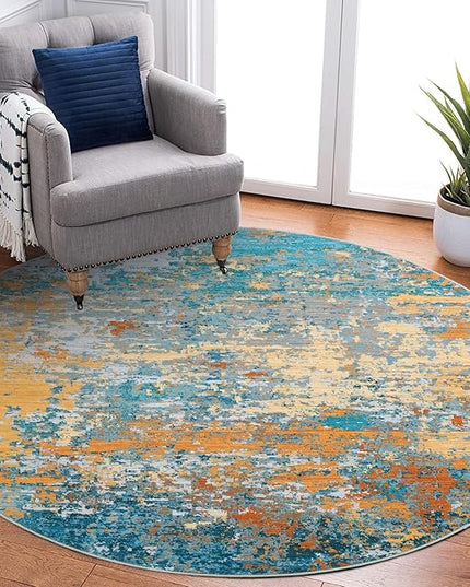 Modern Abstract 6x6 Round Area Rug Non Slip Non Shedding Rug Low Pile Stain Resistant for Bedroom Living Room Office Dining Room,Multi Color