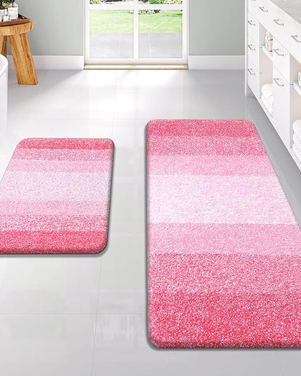 OLANLY Bathroom Rug Set 2 Piece, Soft Absorbent Microfiber Bath Rug Set, Non-Slip, Machine Wash Dry, Plush Shaggy Bath Mats for Bathroom (47"x20"+24"x16", Pink)
