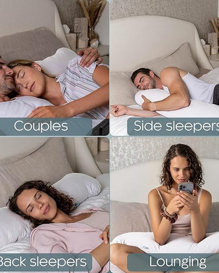 Weighted Body Pillow 8lbs - Weighted Pillow for Deeper Sleep (48” x 14”) - Cooling Body Pillows for Adults, Full Body Pillow for Adults, Side Sleeper Body Pillows with Cover (X-Large/White)