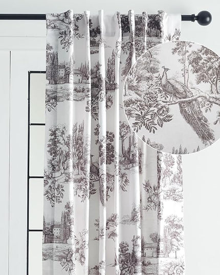 Maison d' Hermine Curtains for Living Room 100% Cotton 96 inch Length One Panel Light Filtering Toile Curtains for Bedroom Windows with Rod and Loop Pockets Drapes (Trianon Grey, 50" W x 96" L)