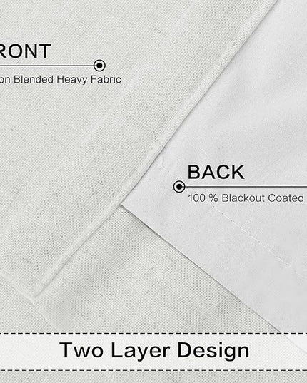 YZ HOME 90 Inch Pinch Pleated Linen Full Blackout Curtains 2 Pages for Living Room Natural Thick 100% Room Darkening Curtains Pinch Pleat Double Layer Drapes Ivory Drapes for Dining Bedroom