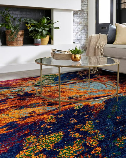 Rugs.com Calypso Collection Rug – 10 Ft Square Multi Medium-Pile Rug Perfect for Living Rooms, Kitchens, Entryways