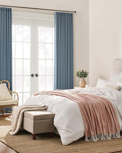 KEQIAOSUOCAI Dusty Stone Blue Pinch Pleated Curtains 108 Inches Long 9 FT Length Room Darkening Curtains/Draperies Luxury Decor for Living Room Nursery 40x108 Inch (2 Panels)