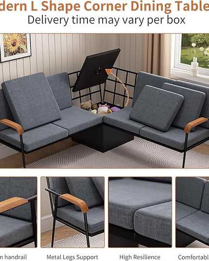 VFK Corner Dining Table Set with Storage Bench, 51” Folding Breakfast Nook Table and Stools, 3 Piece Kitchen Booth Dining Set for Small Space, Modern Dining Room Furniture