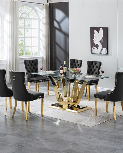 HomVent 70'' Glass Dining Table Set for 6, Modern Rectangle Kitchen Table Set for 6, Glass Dinner Table and Chairs Set for 6 for Living Room,Kitchen