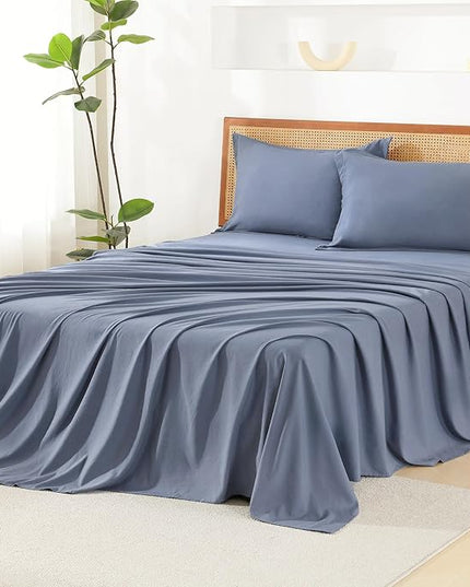 Litanika King Size Comforter Set with Sheets Bluish Grey - 7 Pieces Bed in a Bag King Chevron Tufted Complete Bedding Sets with Comforter, Sheets, Pillowcases & Shams