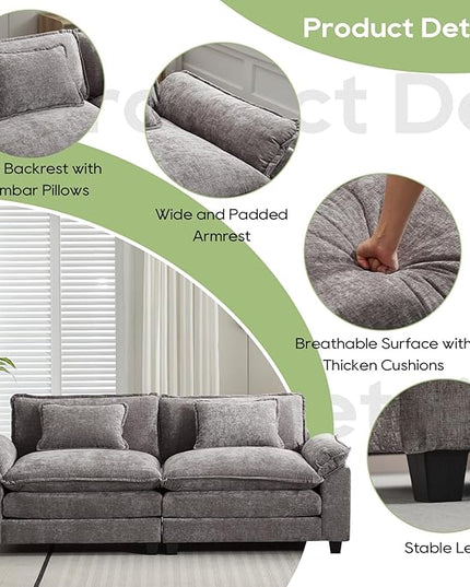 86" Modular Sectional Sofa, Comfy Cloud Couch Sectional Sofa with Ottoman, Chenille Sofa Sleeper Deep Seat Sofa with Throw Pillows for Living Room (Light Gray, 86"- Loveseat)