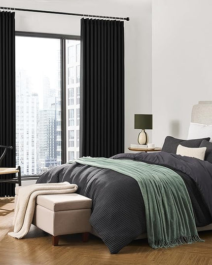 KEQIAOSUOCAI Black Curtains Blackout 120 Inches Long, Luxury Faux Silk Polyester Pinch Pleated Thermal Insulated Black Out Curtains with Hooks for Living Room Home Office 40x120