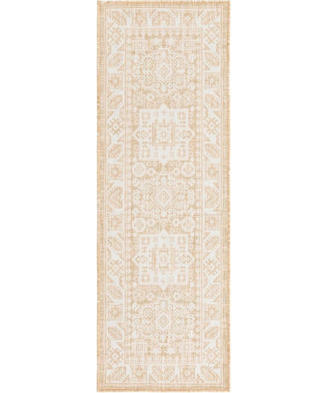 Rugs.com Outdoor Aztec Collection Rug – 6 Ft Runner Natural Flatweave Rug Perfect for Hallways, Entryways