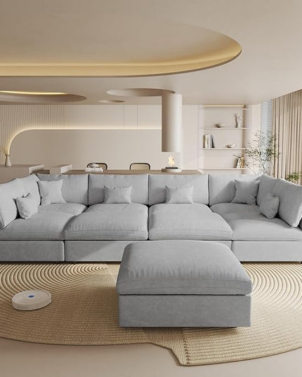 Cloud Couch for LivingRoom,190" U Shaped Modular Sectional Couch with Storage Ottoman,Down Filled 9 Seater Convertible Sleeper Sofa Bed Oversized Furniture,Grey