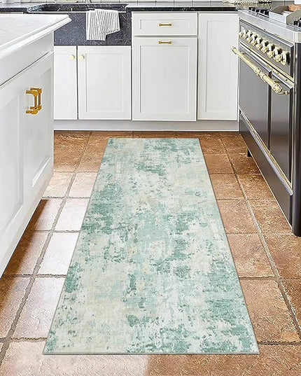 Modern Abstract 2x7 Runner Rug Washable Non Slip Stain Resistant Rug for Hallway Kitchen Bedroom Non Shedding Low Pile Indoor Floor Cover,Green