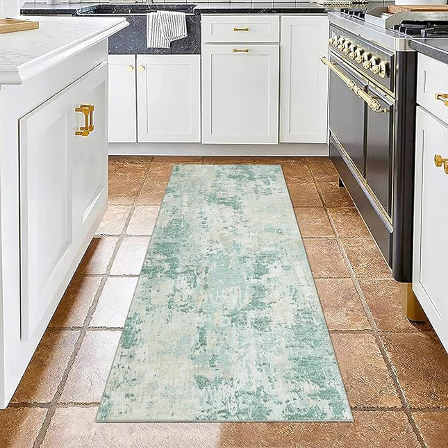Modern Abstract 2x6 Runner Rug Washable Non Slip Stain Resistant Rug for Hallway Kitchen Bedroom Non Shedding Low Pile Indoor Floor Cover,Green