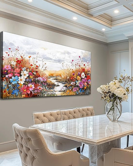XIGUANGART Large Wall Art Canvas Prints Wildflowers Plants Painting Artwork Colorful Flowers Scenery Farmhouse Wall Decor Pictures Modern Home Decor for Living Room Dining Room Bedroom Office Bathroom