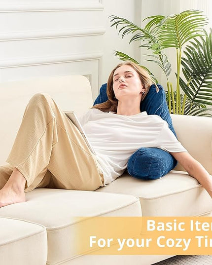 Sasttie Reading Pillow, Velvet Back Pillow for Bed Sitting Up, Adult Back-Rest Support Cushion with Arms for Sit Up on Couch, Sofa, and Floor, Dorm Essentials, Reading Accessories, Navy