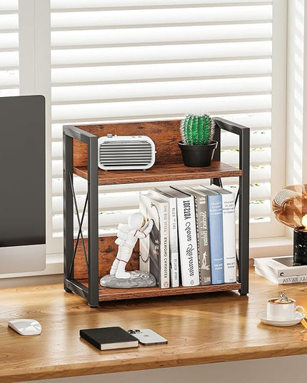 Giikin Counter Shelf Organizer, 2 Tier Kitchen Spice Rack for Countertop, Wood Coffee Counter Organizer for Home (Rustic Brown, L)