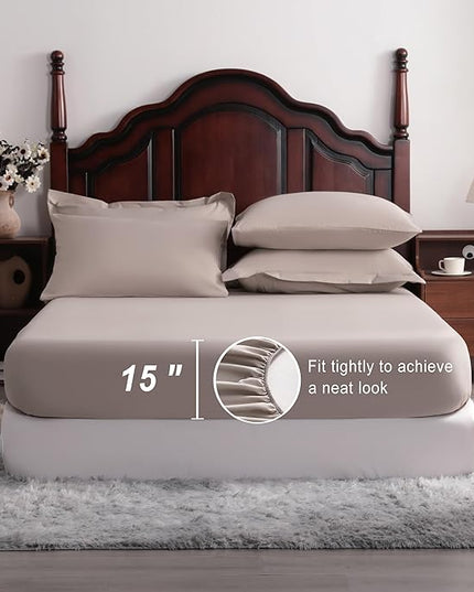 NTBAY Queen Comforter Set with Sheets, 7 Pieces Soft and Breathable Queen Bedding Set, Bed in a Bag, Down Alternative Comforter Set Solid Color All Season, Queen Bedding Set, Taupe