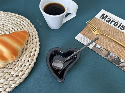 Coffee & Tea Spoon and Rest Set for Coffee Bar Accessories, Heart Cute Mini & Small Coffee Spoon Rest & Holder for Coffee Station & Bar, Teaspoon Rest & Holder (Black Rest with Black Spoon)