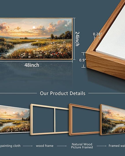 FUHAIHUA Large Wood Framed Wall Decor For Living Room Canvas Wall Art For Office Modern Wall Decorations For Bedroom Sunset Landscape Painting Farmhouse Pictures Artwork Room Home Decor 24x48 In