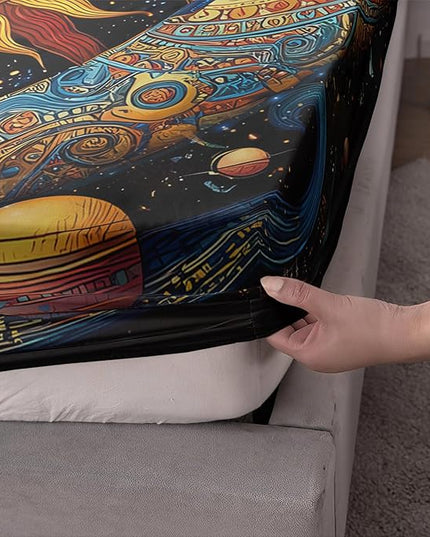 AILONEN Boho Sun and Moon Sheet Set,Celestial Galaxy Starry Space Kids Bedding Twin XL Size, All-Season Soft Microfiber Mandala Exotic Black Bed Sheets,3-Piece,1 Fitted Sheet + 1 Pillow Case