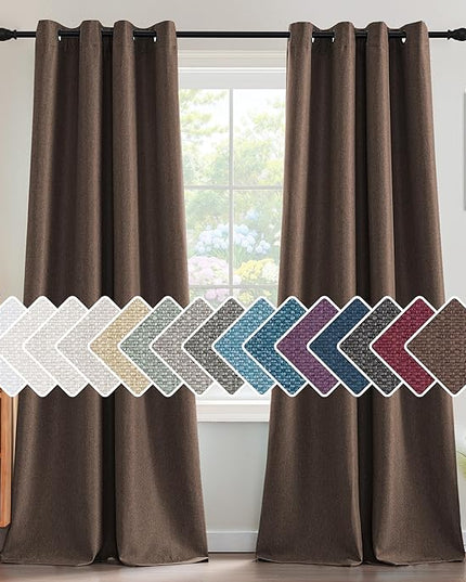 H.VERSAILTEX Linen Blackout Curtain 84 Inches Long for Bedroom/Living Room Thermal Insulated Grommet Linen Curtain Drapes Primitive Textured Burlap Effect Window Drapes 1 Panel - Heather Cocoa Brown