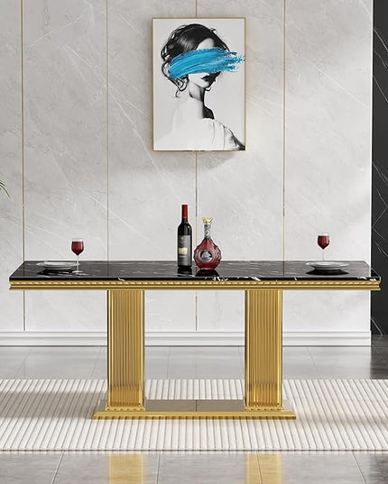 HomVent 68.11'' Faux Marble Dining Table Set for 4, Modern Rectangle Kitchen Table Set with Faux Marble Table Top & Stainless Steel Base for Kitchen Dining Room