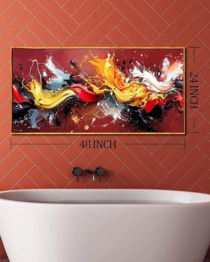 Ouzzlie Red Wall Art Gold Wall Decor Colorful Pictures Azure Blue Abstract Wall Art Decor 24"x 48" in Wall Paintings for Living Room