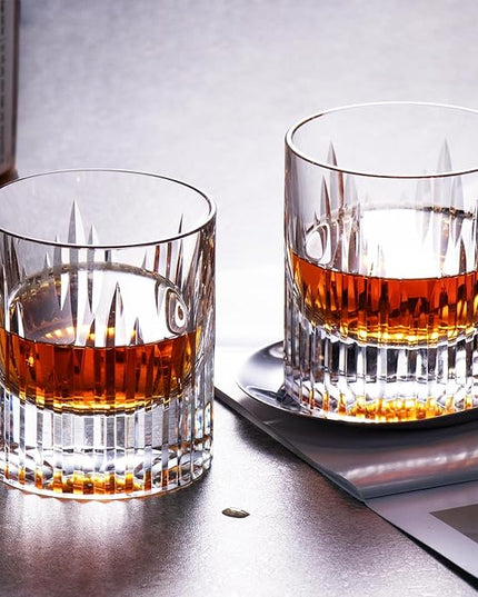 KAMMAK Crystal Whiskey Glasses Set of 2, Luxury 7.44oz Old Fashioned Glasses Stemless, Hand Blown Cocktail Glasses, Handcrafted Cut White Scotch Cup for Women, Men Gift for Bourbon,Home Bar