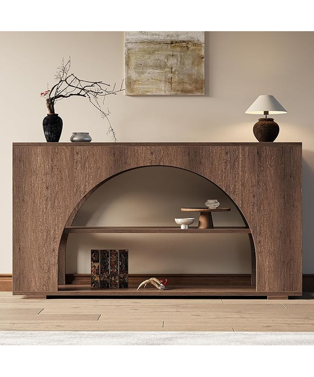 55" Console Table, Farmhouse Sofa Table with 3-Tier Storage, Wooden Entryway Table for Entrance, Hallway, Living Room (Brown Oak)