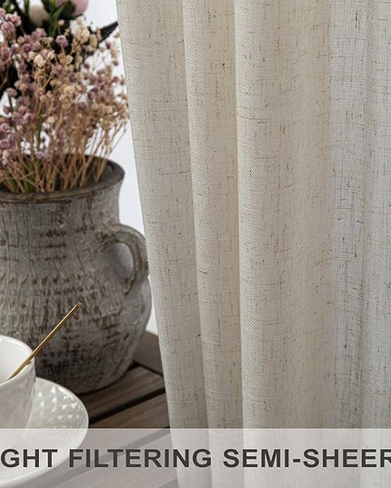 Pitalk Beige Back Tab Linen Curtains 94 Inches Long 2 Panel for Living Room Light Filtering Canvas Cloth Textured Linen Sheer Drapes Curtain for Patio Door Doorway Playroom Bay Window 52 x 94 Length