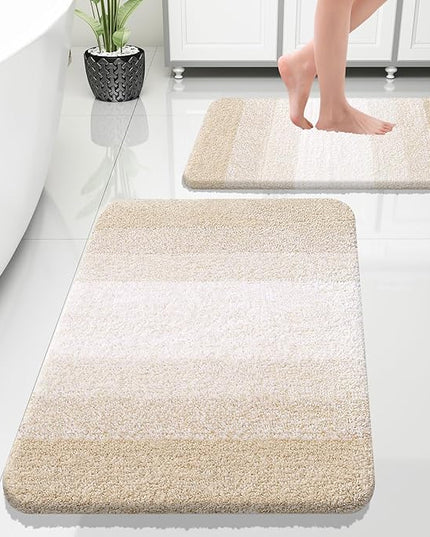 OLANLY Bathroom Rug Set 2 Piece, Soft Absorbent Microfiber Bath Rug Set, Non-Slip, Machine Wash Dry, Plush Shaggy Bath Mats for Bathroom (30"x20"+24"x16", Light Beige)