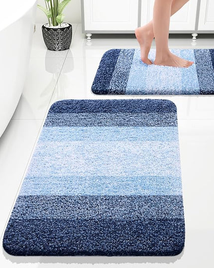 OLANLY Bathroom Rug Set 2 Piece, Soft Absorbent Microfiber Bath Rug Set, Non-Slip, Machine Wash Dry, Plush Shaggy Bath Mats for Bathroom (30"x20"+24"x16", Navy)