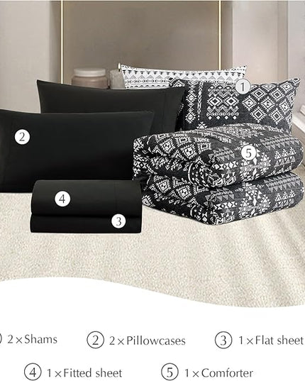 Geniospin Full Comforter Set - 7 Pieces Bed in a Bag, Comfortable Western Bedding Sets for All Seasons, Lightweight Soft Boho Comforter Bed Set with Sheets, Pillowcases & Shams
