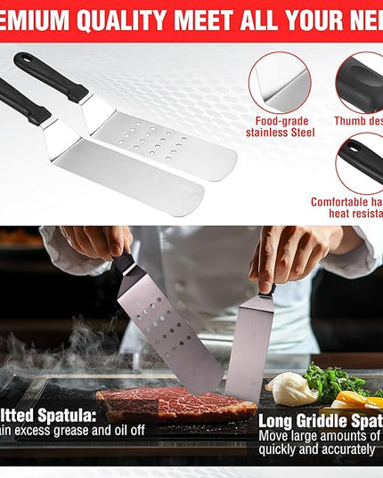 128 PCS Griddle Accessories Kit - Premium Flat Top Grill Accessories Set for Blackstone & Camp Chef, Stainless Steel BBQ Tool Utensils Gift Grilling Set for Lover Outdoor Men Women dad