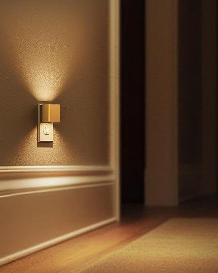 L LOHAS LED Night Light,Night Lights Plug into Wall,[2-Pack] Dimmable Night Light with Light Sensor,3000K Warm White,Gold Nightlight for Bathroom Hallway Kitchen