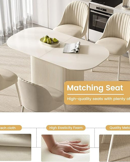 Guyii 62.99" Oval Dining Table Set with 6 Chairs, Modern Kitchen Table Set, Indoor Rectangular Dining Room Table for Kitchen, Living Room, Bar, Breakfast Nook, Cream White