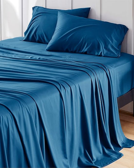 Bedsure California King Sheet Sets, Cooling Sheets, Rayon Derived from Bamboo, Breathable & Soft, Deep Pocket Up to 16 Inches, Hotel Luxury Silky Bedding for Hot Sleepers, Teal